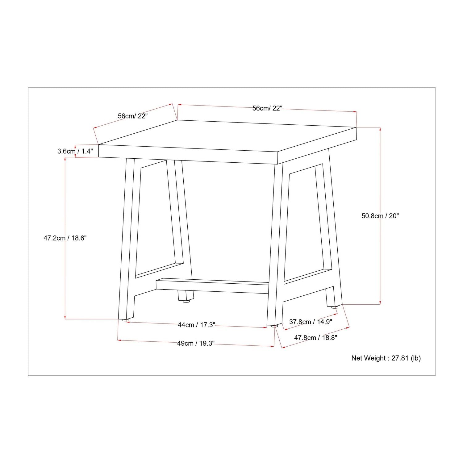 WYNDENHALL Hawkins SOLID WOOD and Metal 22 inch Wide Square Industrial ...