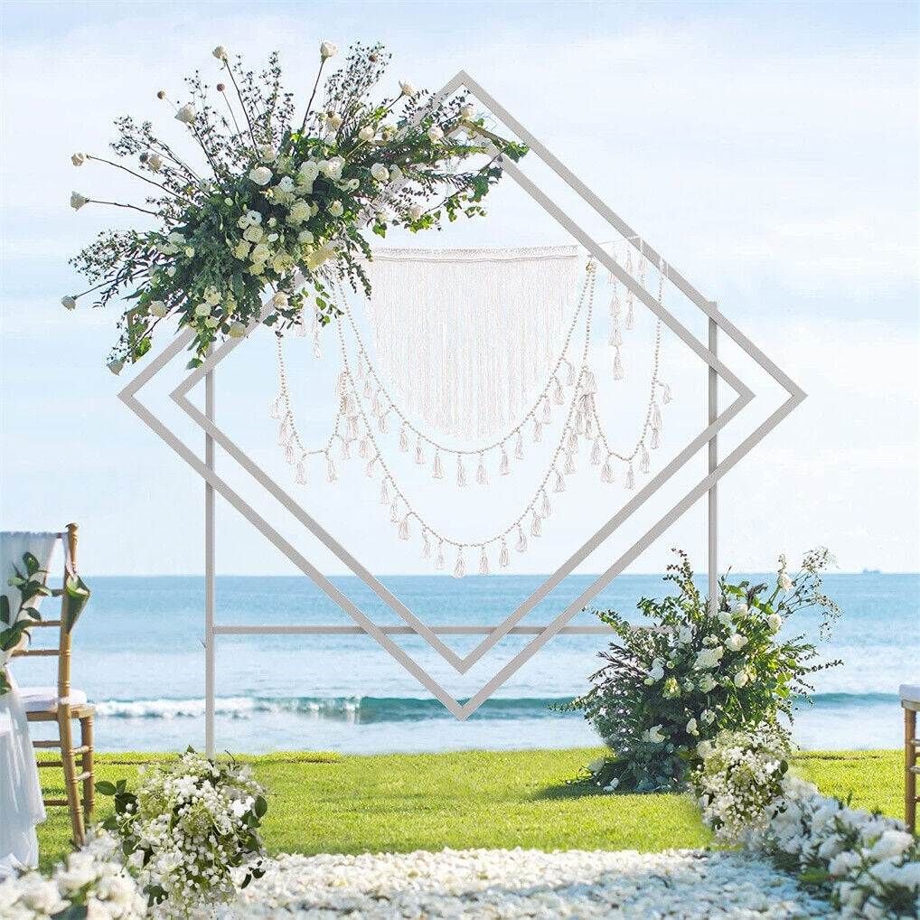 White Geometric Metal Wedding Backdrop Arch Sturdy Stand – Overstock