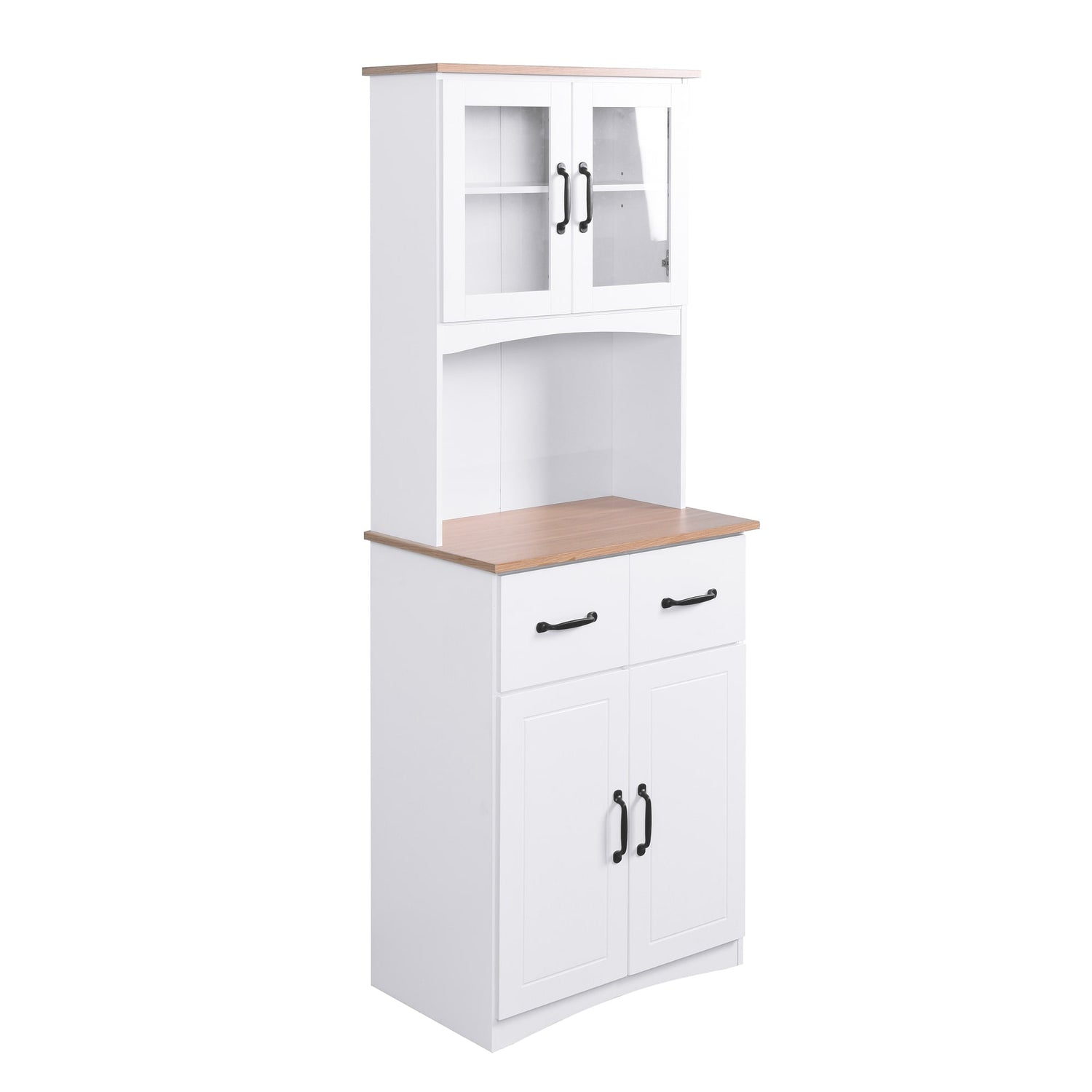 White Wooden Kitchen Cabinet Storage Cabinet Glass Doors and Drawer ...