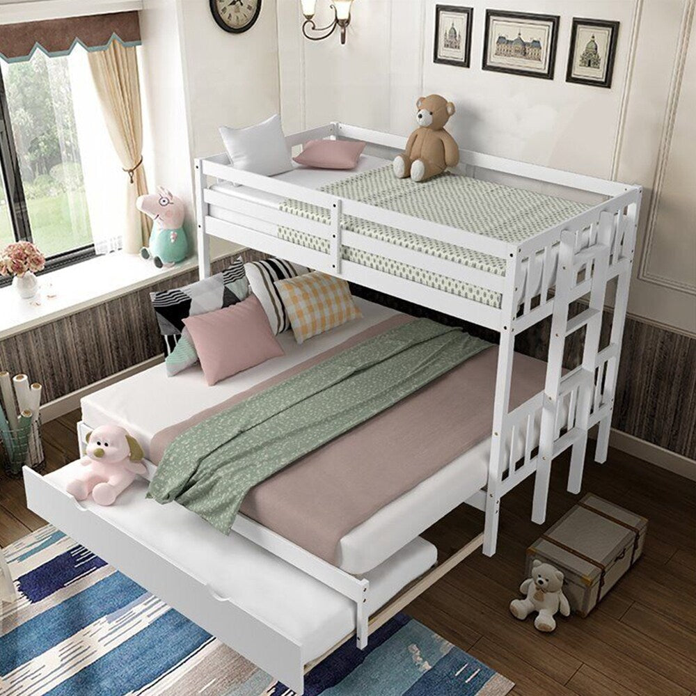 Wood and PB Twin Over Twin Pull-Out Bunk Bed with Trundle in White ...