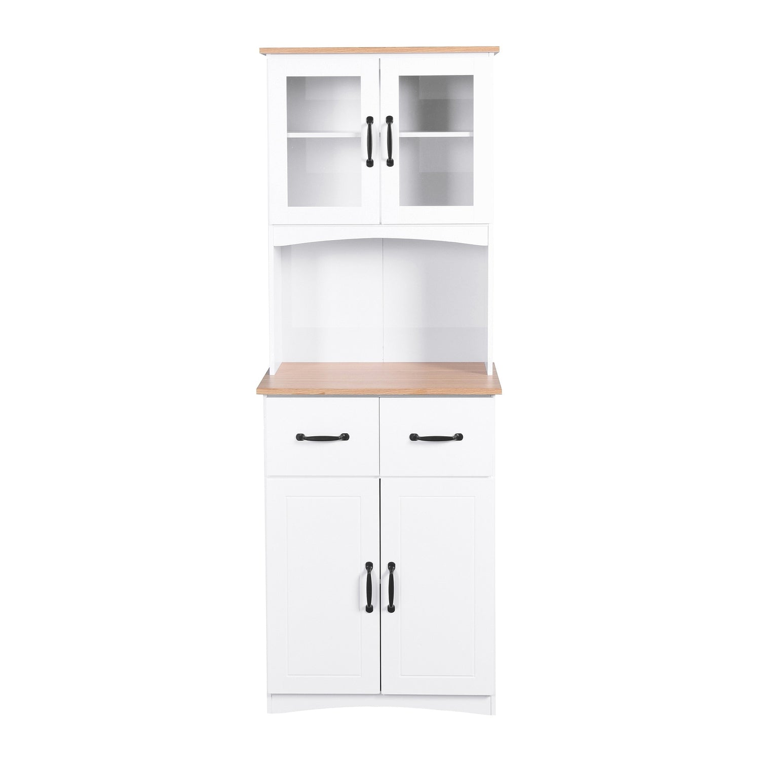 Wooden Kitchen Cabinet White Pantry Storage Microwave Cabinet with Fra ...