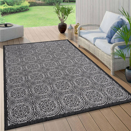 World Rug Gallery Transitional Floral Circles Textured Flat Weave Indoor/Outdoor Area Rug