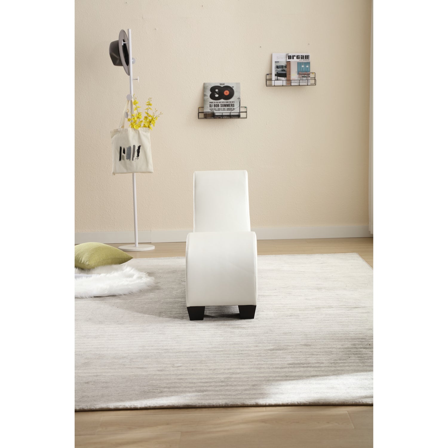 Yoga Chaise Lounges Faux Leather Curved Recliners Sofa, White Overstock