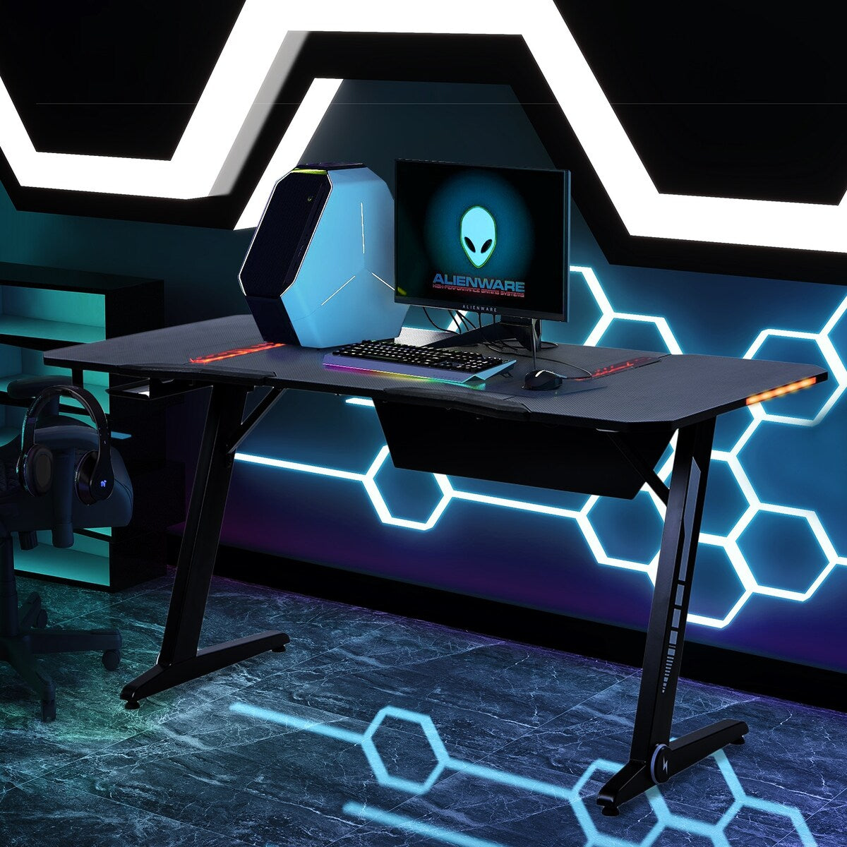 Z Shaped PC Computer Table For Gamer Pro With RGB LED – Overstock
